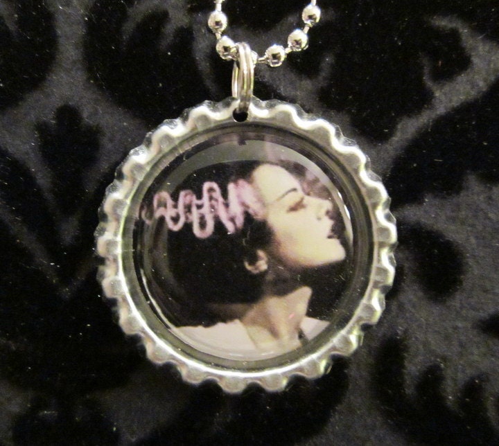 Bride Of Frankenstein Bottle Cap Necklace or Keychain (Bride 101)