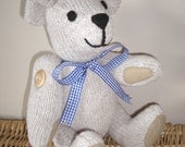 Jointed light beige teddy bear, hand knitted by scunjeebabe