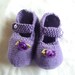 Mary Jane Purple / Lilac Baby Shoes with purple ribbon flower embelishment, hand knitted by scunjeebabe