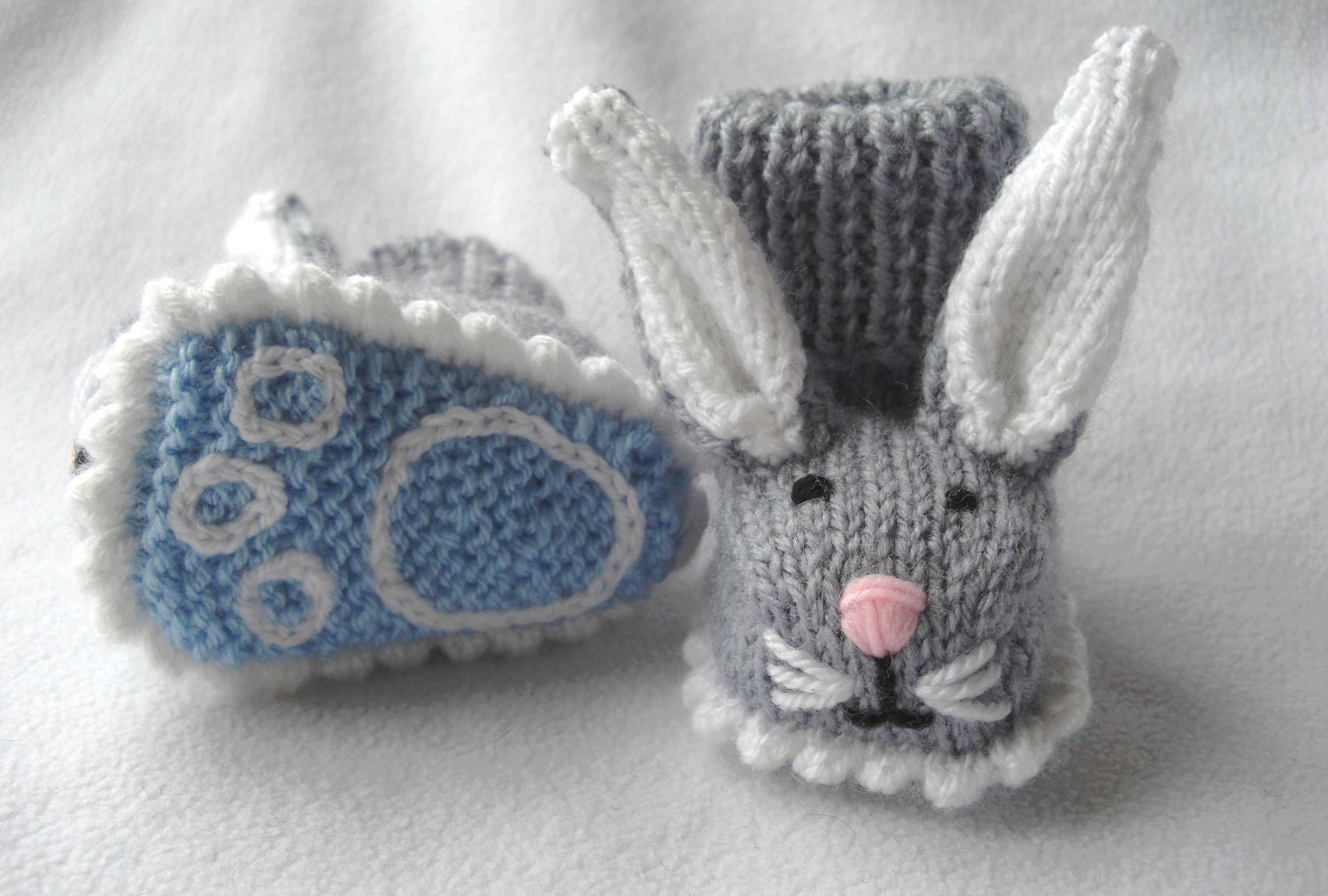 Boppity Bunny Rabbit Booties with Embroidered Soles - Made to order, hand knitted by scunjeebabe