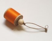 Vintage Thread on Wooden Spool Ornament - Golden Yellow