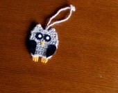 Owl Ornament - Crocheted Gray Wool