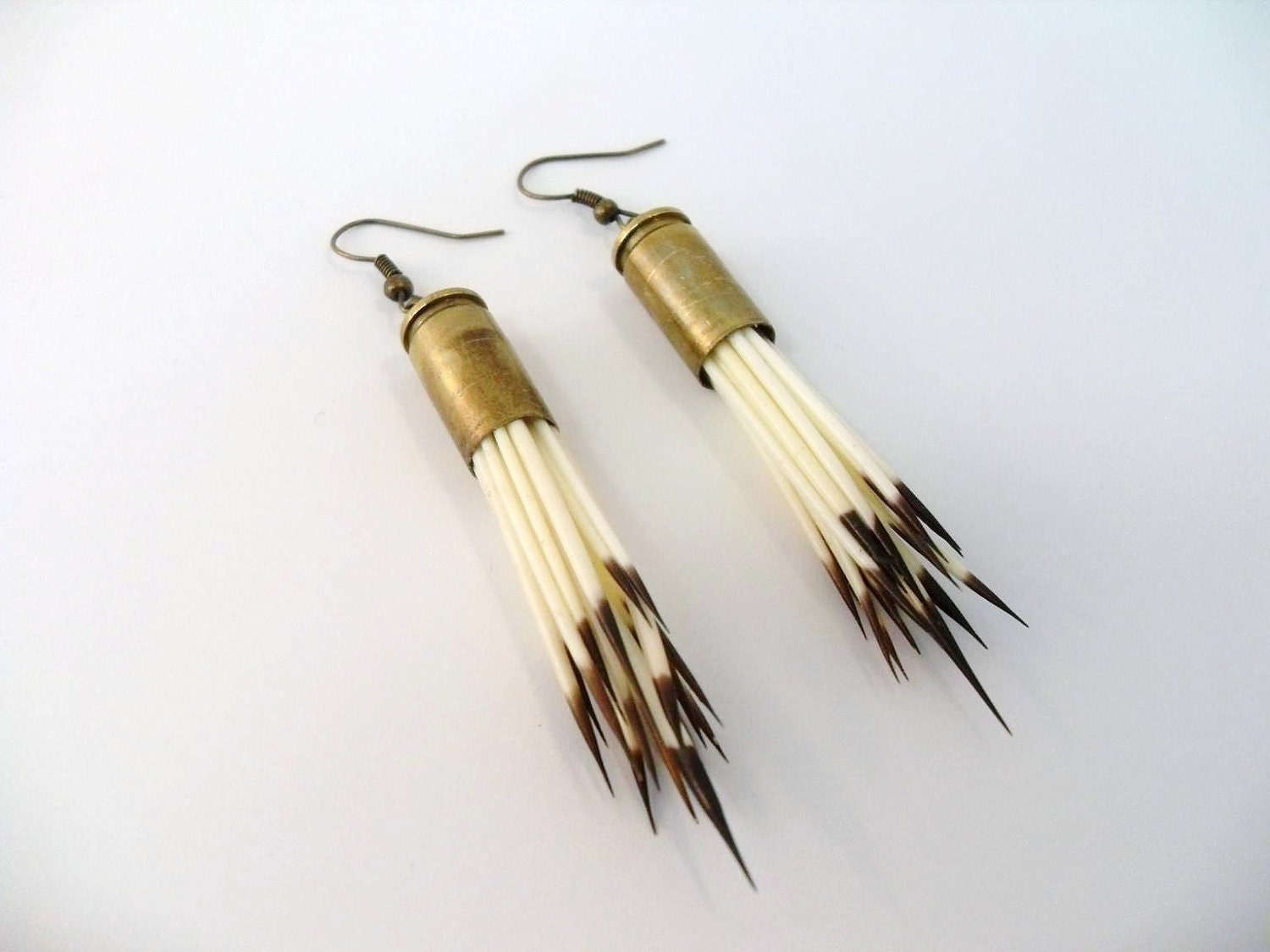 Porcupine Quill Natural Ivory Bullet Earrings