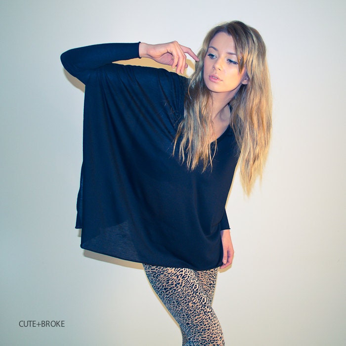 Womens oversized top knit long sleeve black NEW