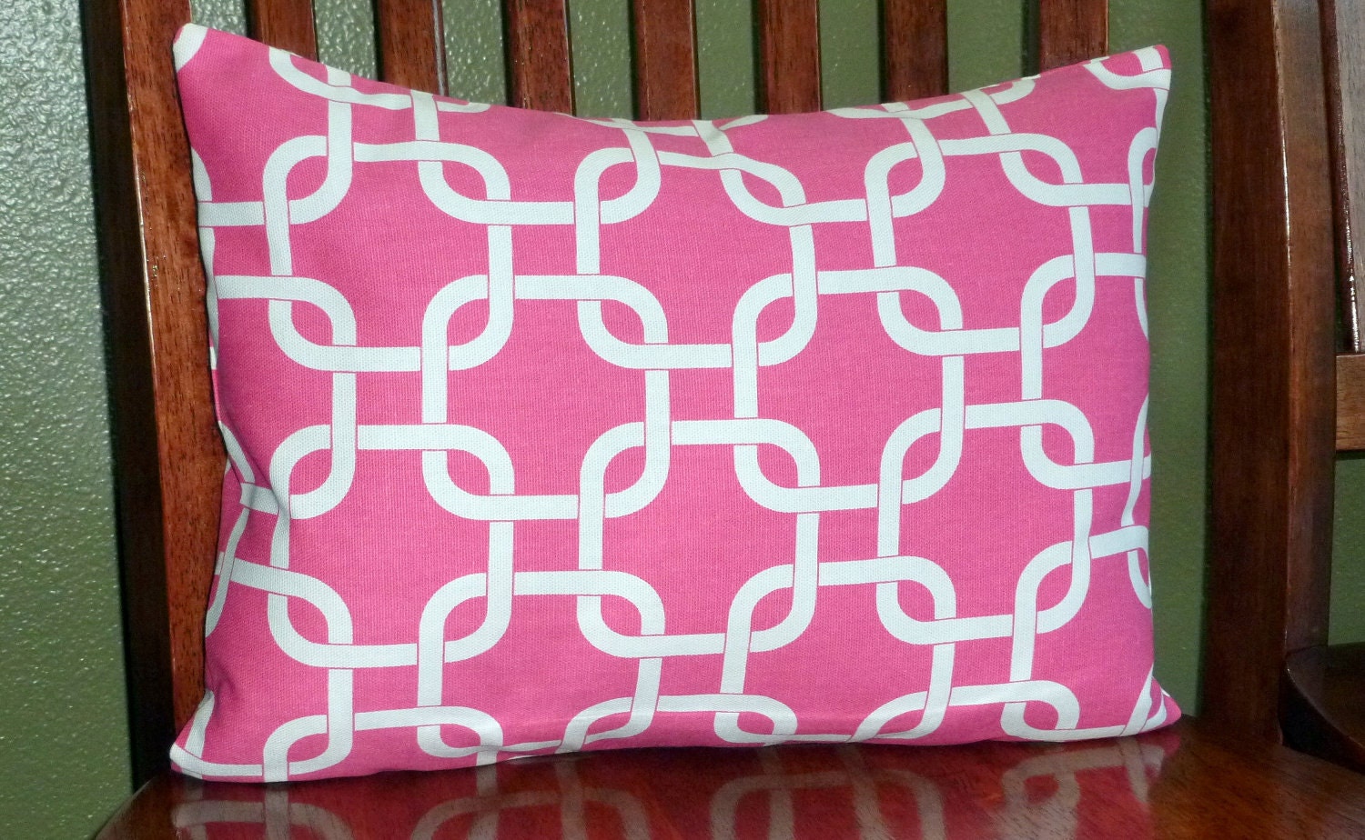 Decorative Pillow Covers in Candy Pink and White -one 16x12 inch lumbar