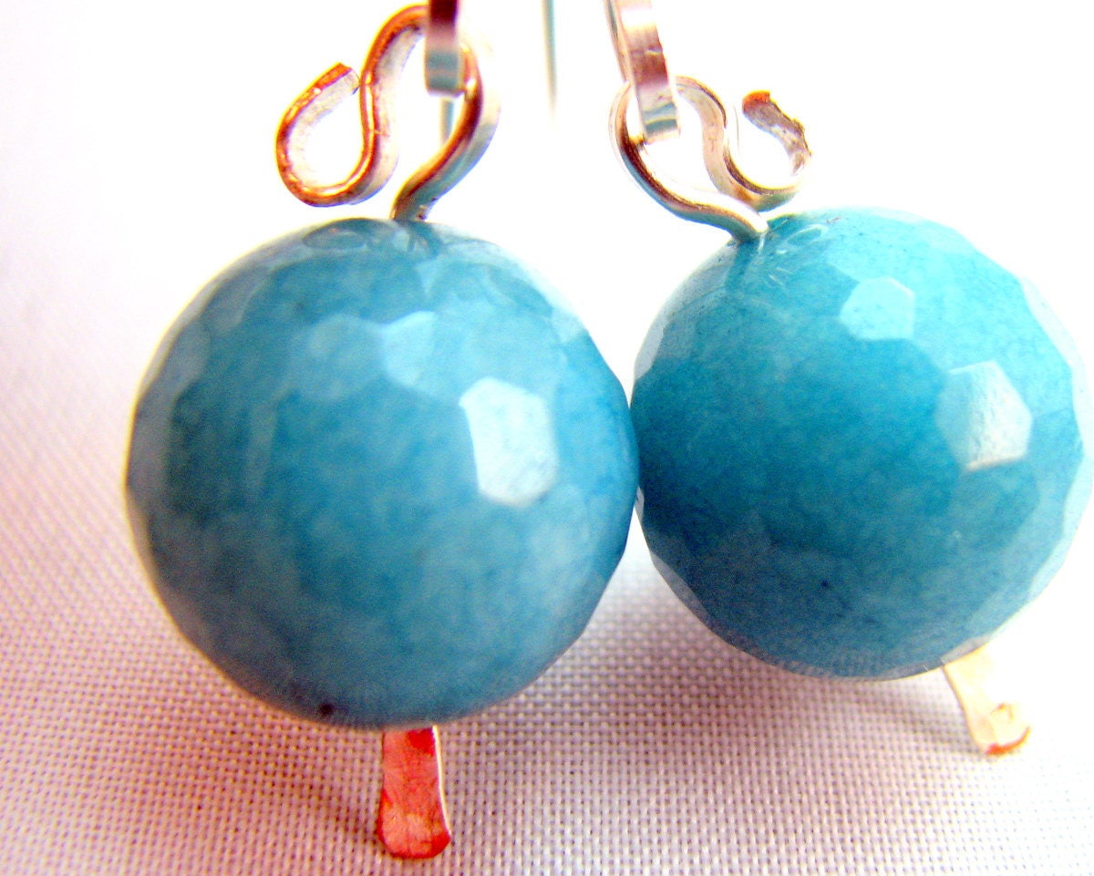 Earrings Aqua Agate Faceted Dangle