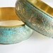 Floral Patina Bracelet, Bangle, Verdigris, Melon, Hand Painted, Brass, Flower Bracelet, Distressed, Gift for Her