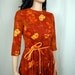 50's-60's Floral Dress - Rust Watercolor Print - Full Swing Midi - Small