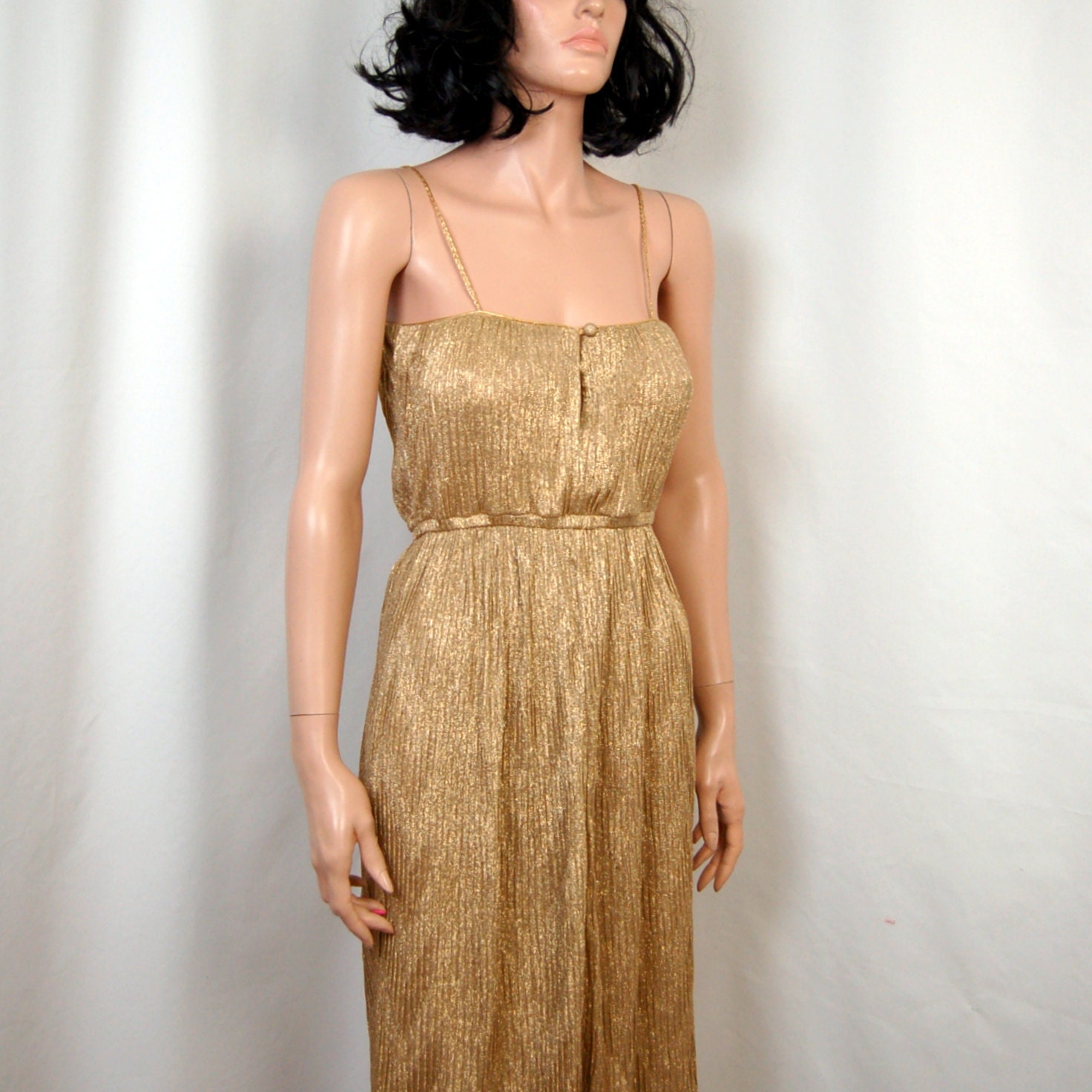 70's Crinkled Gold Disco Dress S