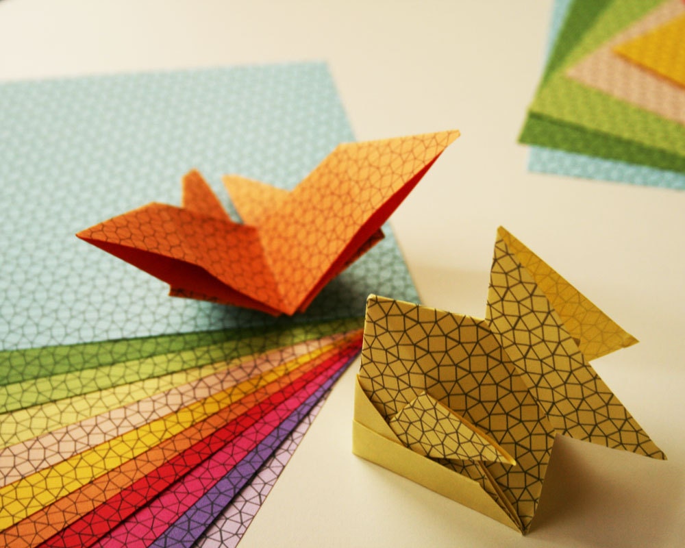 Tessellation Origami Paper 11 sheets, Unique Modern Geometric Origami Paper,  Medium Sized, Assorted Rainbow Pack