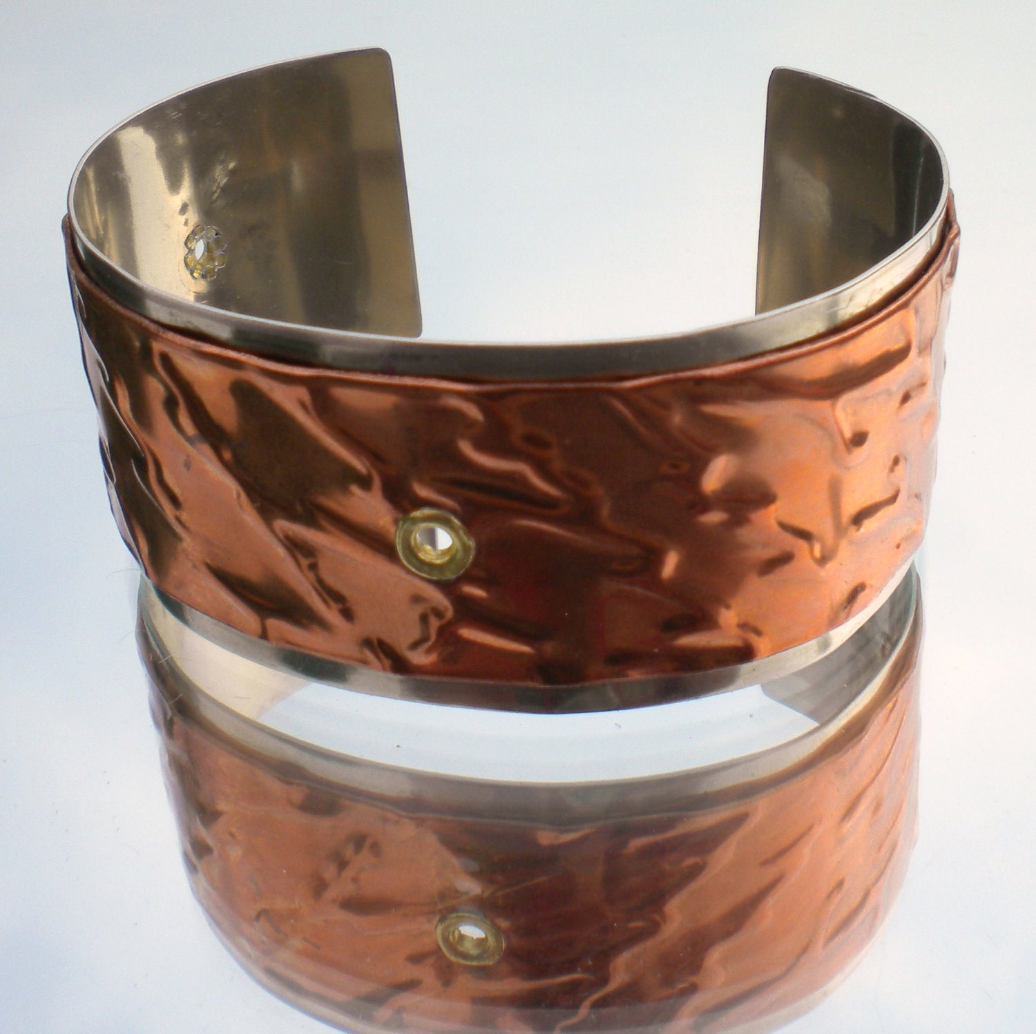 50 OFF Sale Cuff Bracelet Riveted Embossed Copper and Nickel Wide
