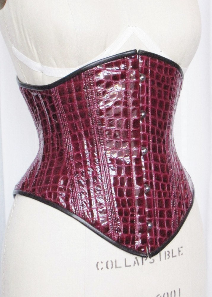 PUIMOND PY19 Plum Reptile Leather Contour Cincher Corset Size 22 NEW  In-Stock