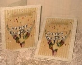 Vintage French Design Marie Antoinette Happy Birthday Handmade Cards Adormed with Bling on Parchment ECS