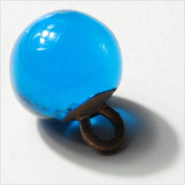 12 mm Antique vintage Czech Bohemian transparent blue Ball waistcoat glass button collectible E711-109