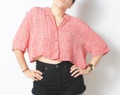 SALE Cropped T Shirt in Red and White Chevron Print - oversized / one size fits most / large lg