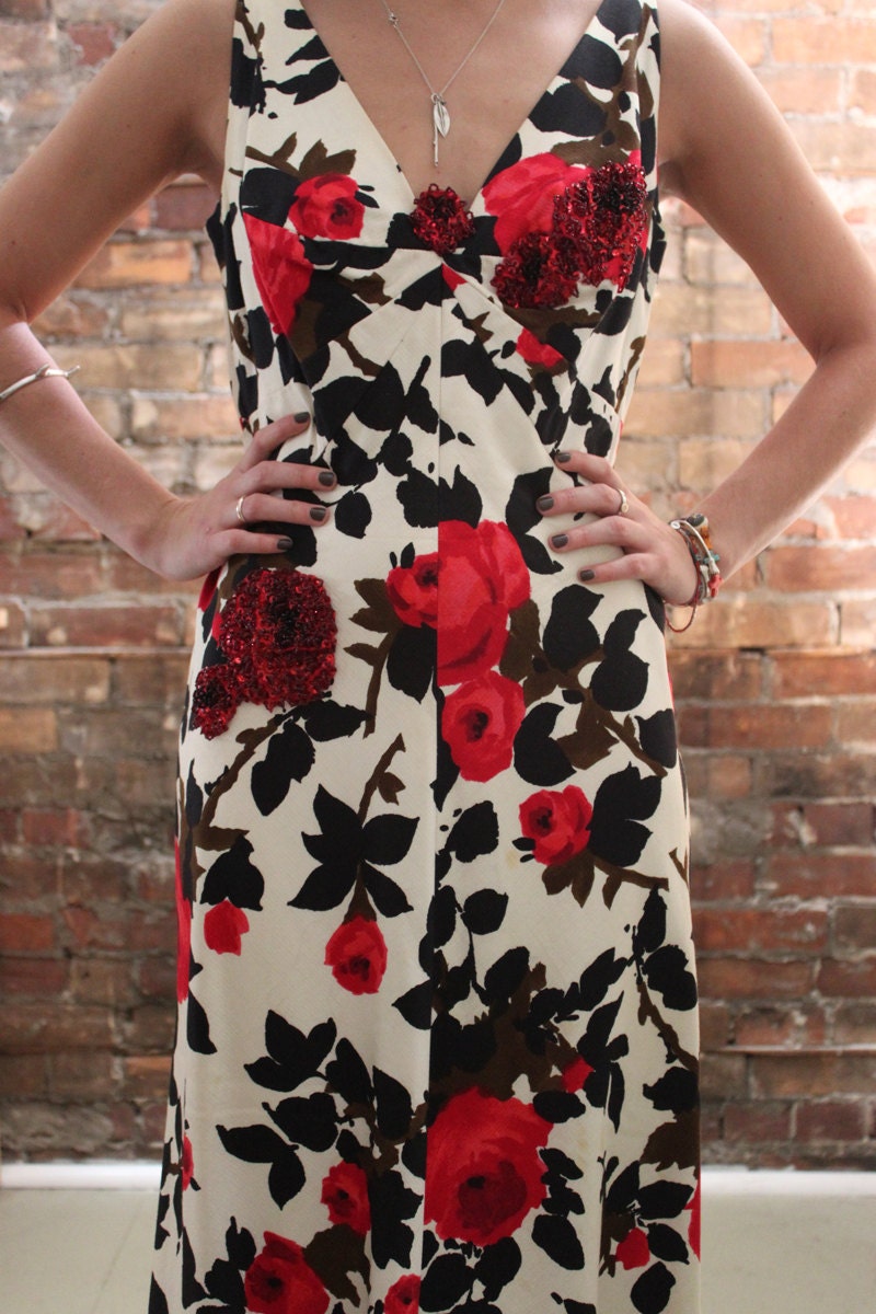 Floral Maxi Evening Gown, c. 1970's - size Medium
