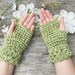 Crochet Owl Fingerless Gloves Wrist Warmers with Green Safety Eyes and Soft Multi Toned Green Acrylic Yarn Woman's Sizes