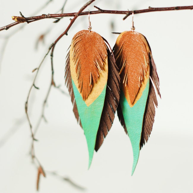 Leather earrings mint green/ beige/smoky brown/navojo