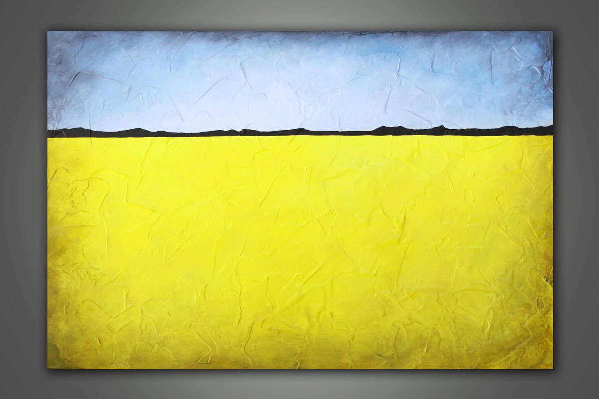 SALE - Abstract Landscape Painting - Yellow and Blue/Grey 24 X 36 Modern Art Painting on Canvas