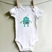 Baby boy onesie, robot, teal blue. Short sleeve. Your choice of size.