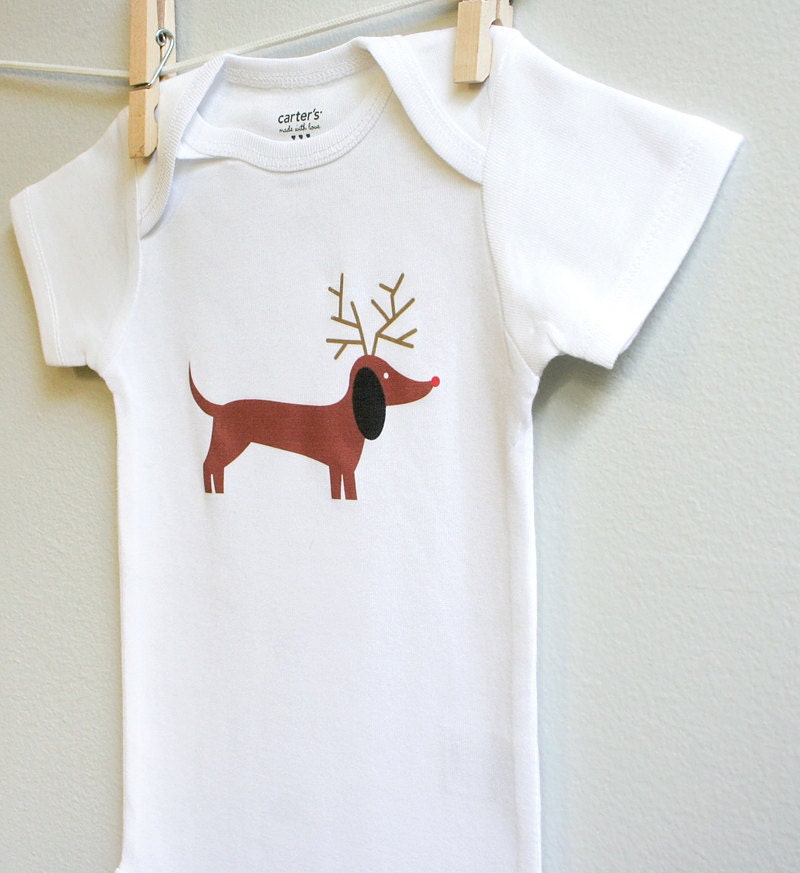 Christmas baby onesie, dachshund. Short sleeve. 3, 6 and 9 months.