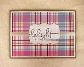 Plaid Quote Card Handmade - Delight in the little things - Kraft Notecard