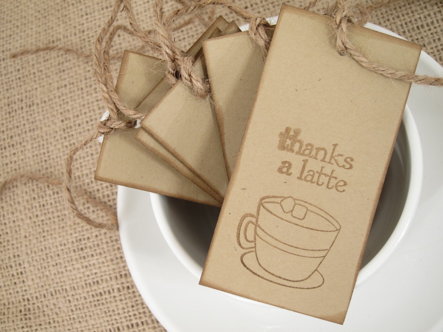 Rustic Distressed Tan/Khaki 'Thanks a Latte' Gift Tags Set of 6