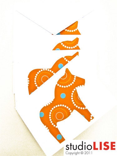 Dala Horse Greeting Cards Swedish Scandinavian -  Orange Pop Art Dala. Handmade by studioLISE.