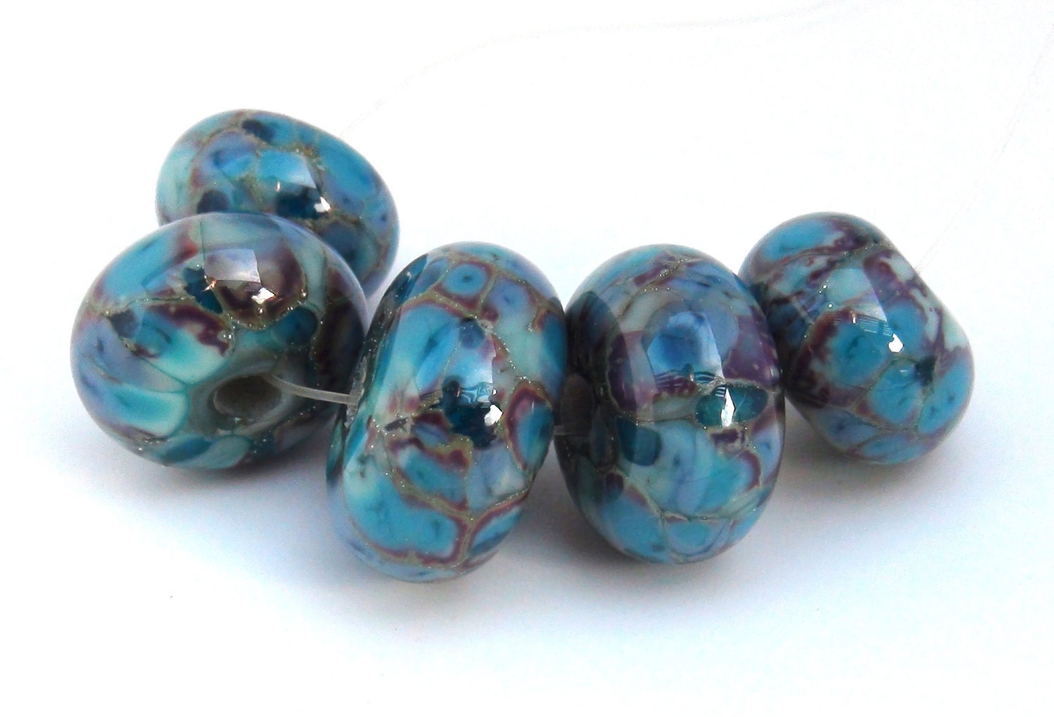 mAdE tO orDeR...Lampwork Beads SRA handmade in "ocean breeze" colors of ocean blue, teal and aqua and lots of silver droplets