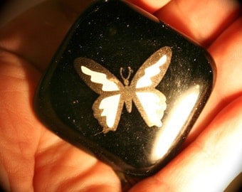 14K Gold Fused Black Butterfly Pendant