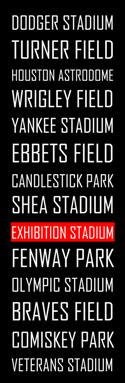 Subway Sign of Major League Baseball Stadiums, Ballpark, Great ooak Gift for any Man.  Bus Blind, Vintage Style  Styrene Art Print 12 x 36