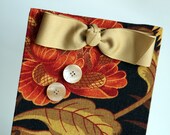 Magnetic Photo Holder, Free Standing, Magnet Message Board, Black Rust Red Hawaiian Print Fabric, Tan Bow, tan button magnets