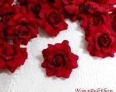 10 Red Roses Artificial Silk Flower Heads for Wedding , Bridal Hair Clip, Bag, Shue Decorate