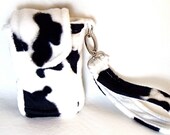 Phone Case Cell Phone Wristlet Black White Pony Faux Fur Fabric Cellphone Cover Pocket Camera Case