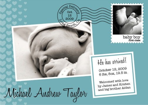 Custom Birth Announcement 3, Baby Boy