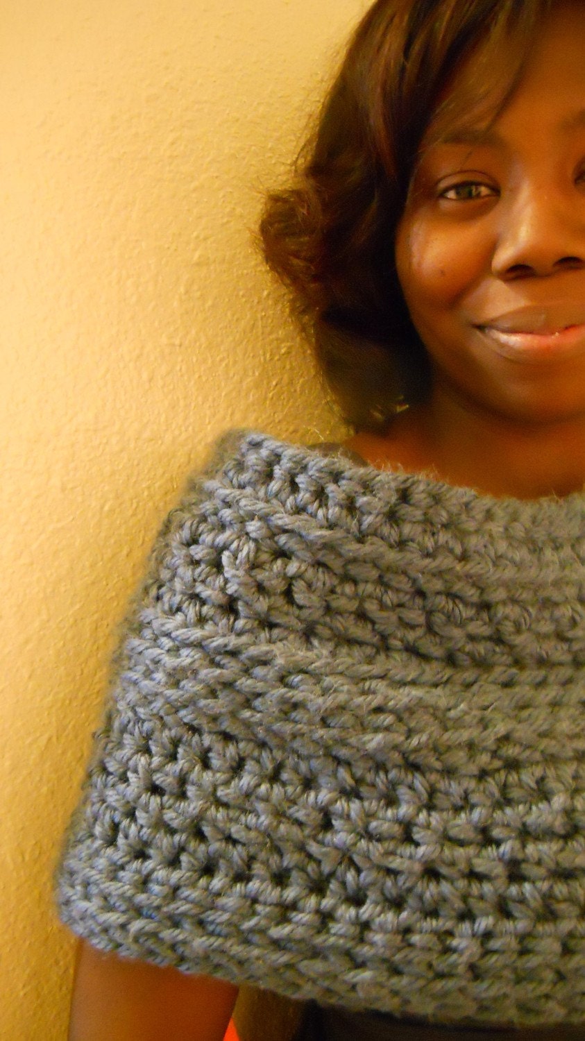Soft Blue Off-the-Shoulder Cowl Wrap