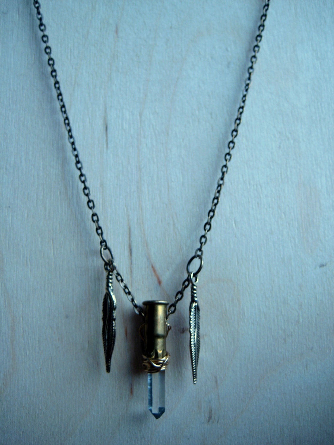 Feather Crystal Bullet Necklace