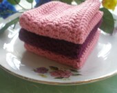 3 Pink and Dark  Purple Crochet Cotton Dishcloths...