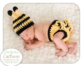 Baby Bumble Bee Hat and Diaper Cover Set, You choose size, Newborn, Infant