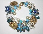 Blue Turquoise Floral Flower Vintage Costume Jewelry Ocean Drive Bracelet