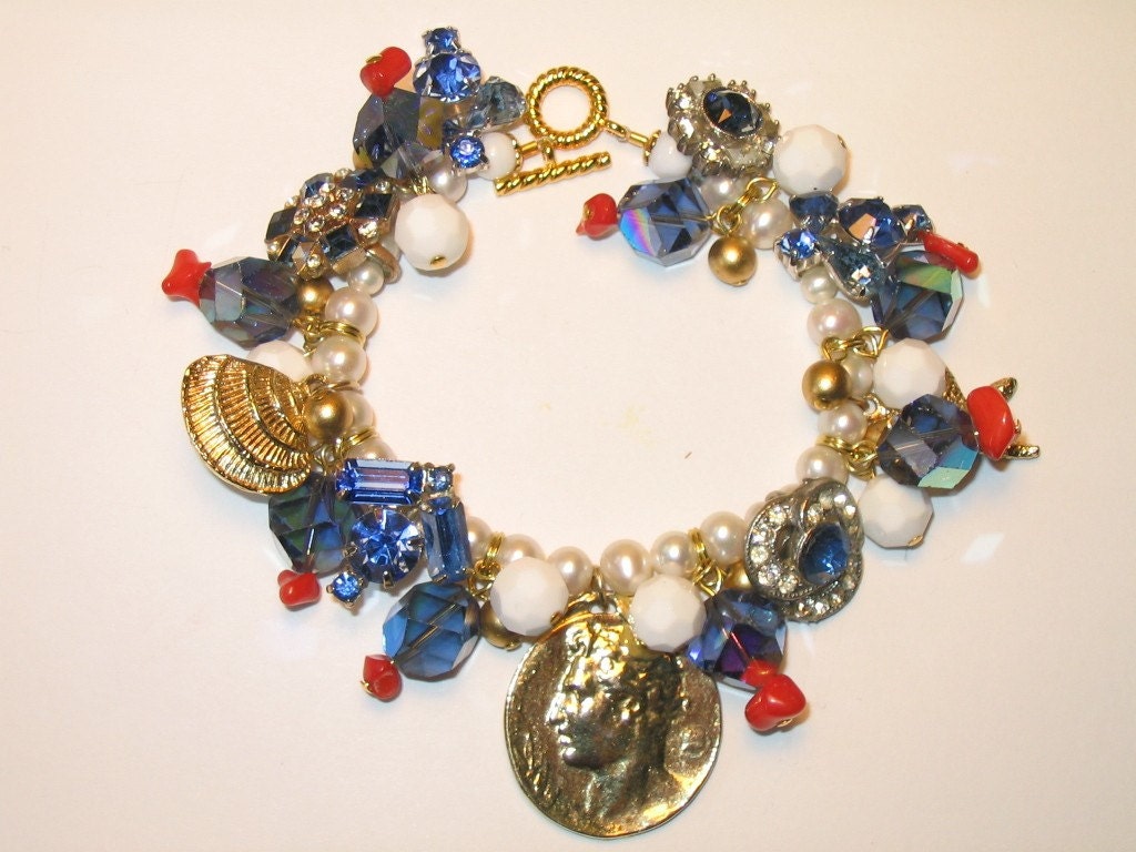Nautical Boating Sailing Red Blue Vintage Costume Jewelry Yacht Bracelet