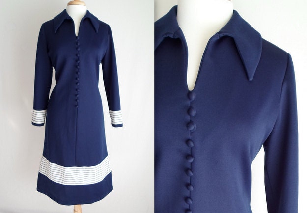 Navy Blue & White Day Dress