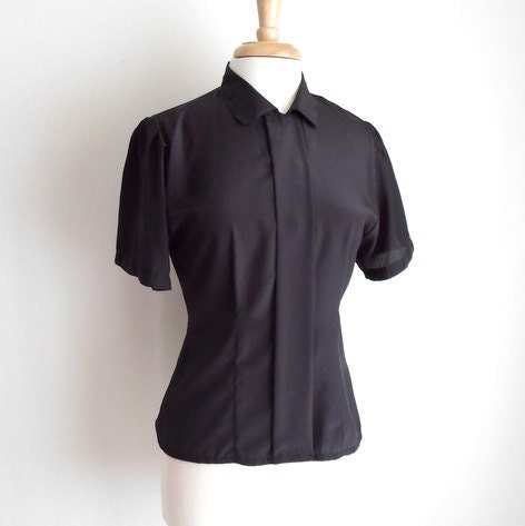 Black Silky Short Sleeved Blouse