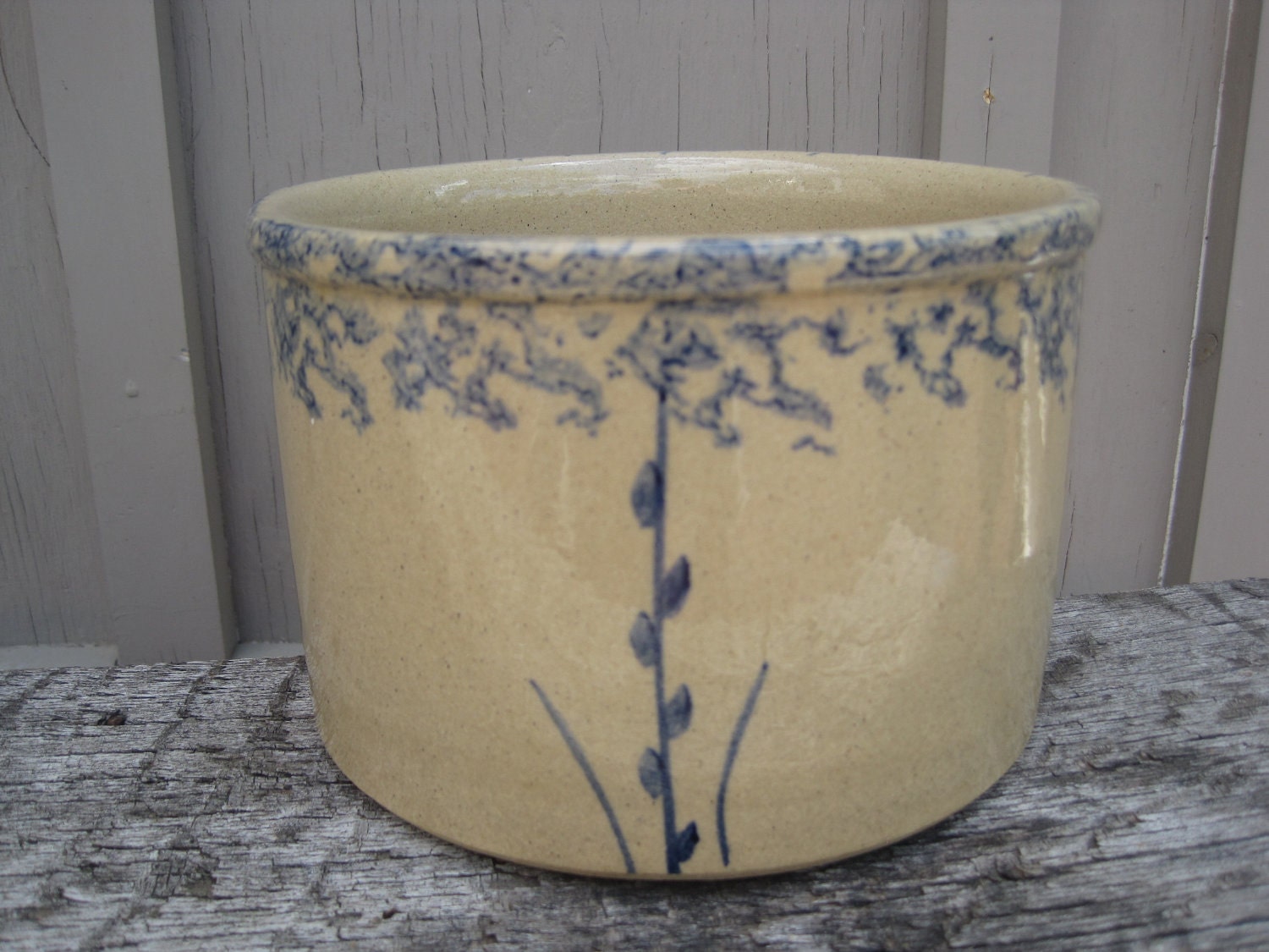 Vintage Roseville Pottery Blue spongeware crock by WestofChelsea