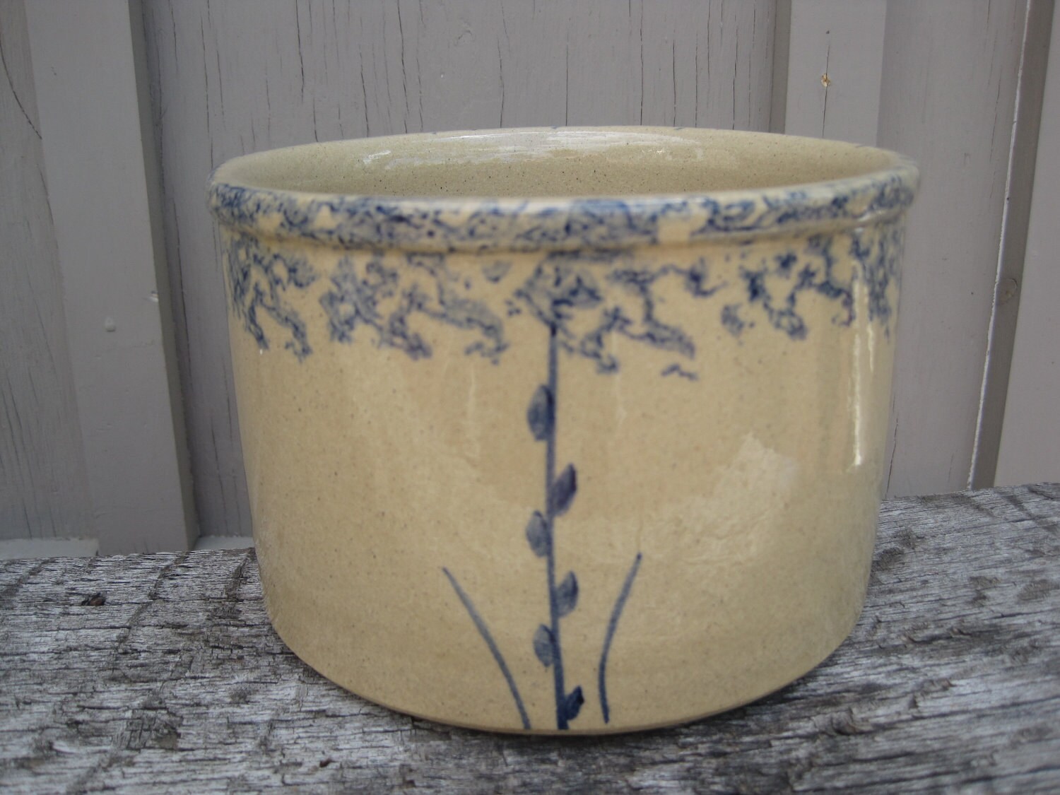 Vintage Roseville Pottery Blue spongeware crock by WestofChelsea