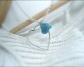 silver  blue heart necklace with fiber ball- eco friendly- love jewelry- friendship jewel- holiday gift
