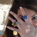 fiber art- fancy teener pompon ring- fiber jeelry- woman accessory- AJ0077