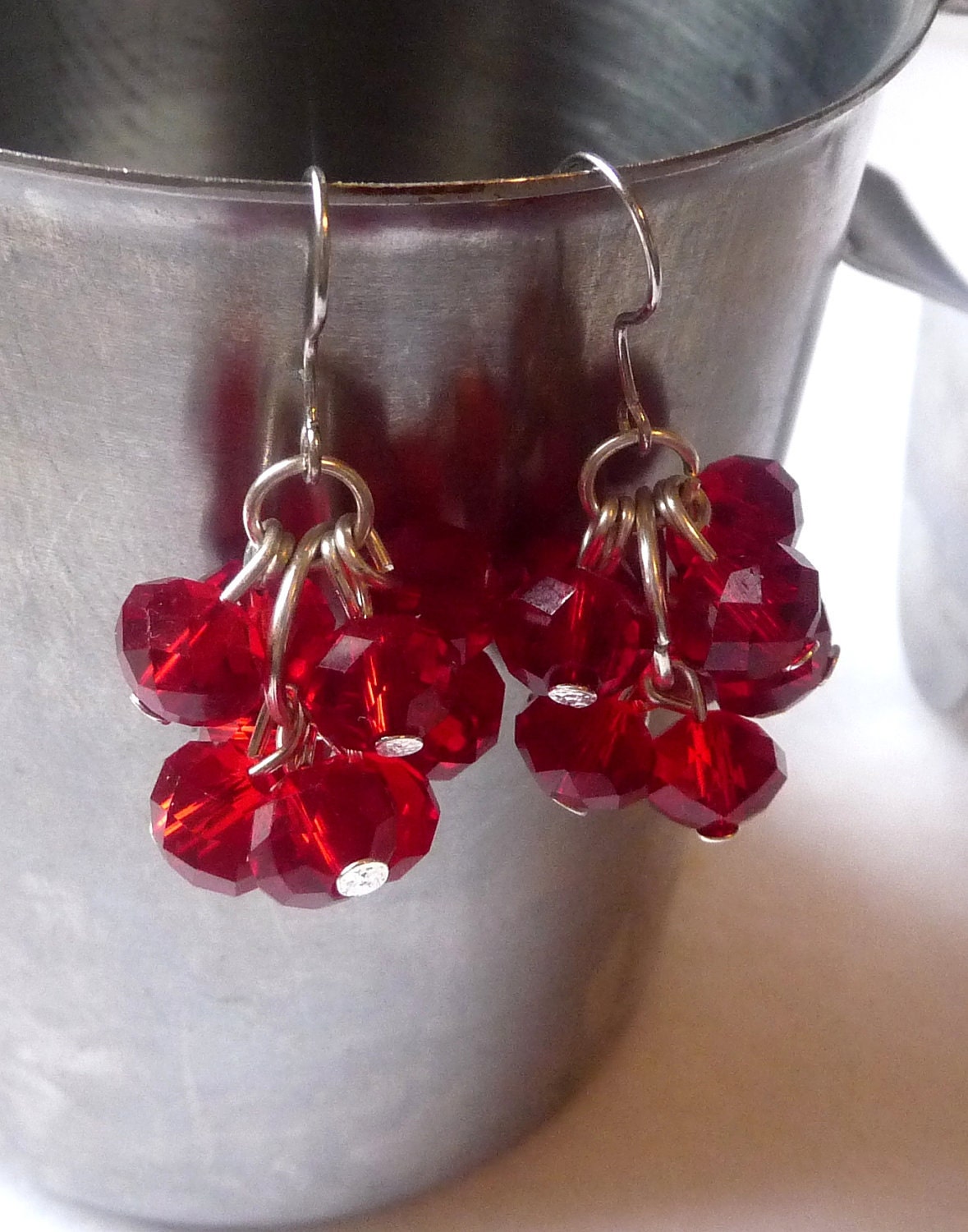 Red Glass Cluster Earrings