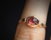 Shireen - Pink Tourmaline & Rose Cut Sky Blue Diamonds Rose Gold