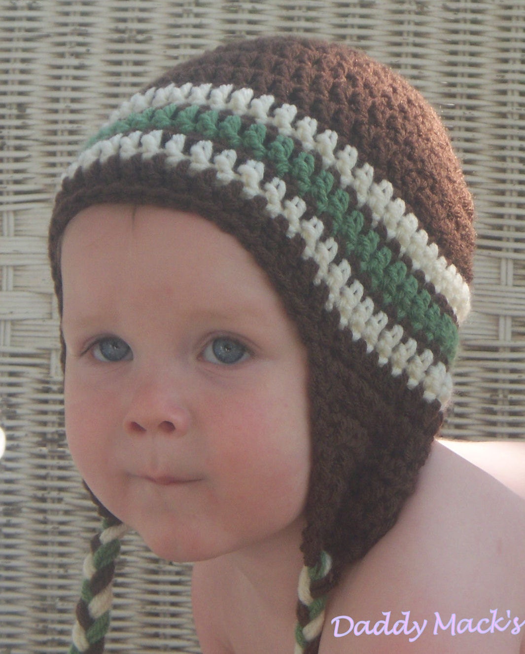 Baby Boy Ear Flap Beanie in Chocolate, Creme and Sage / you choose size / DaddyMackHats / photo prop